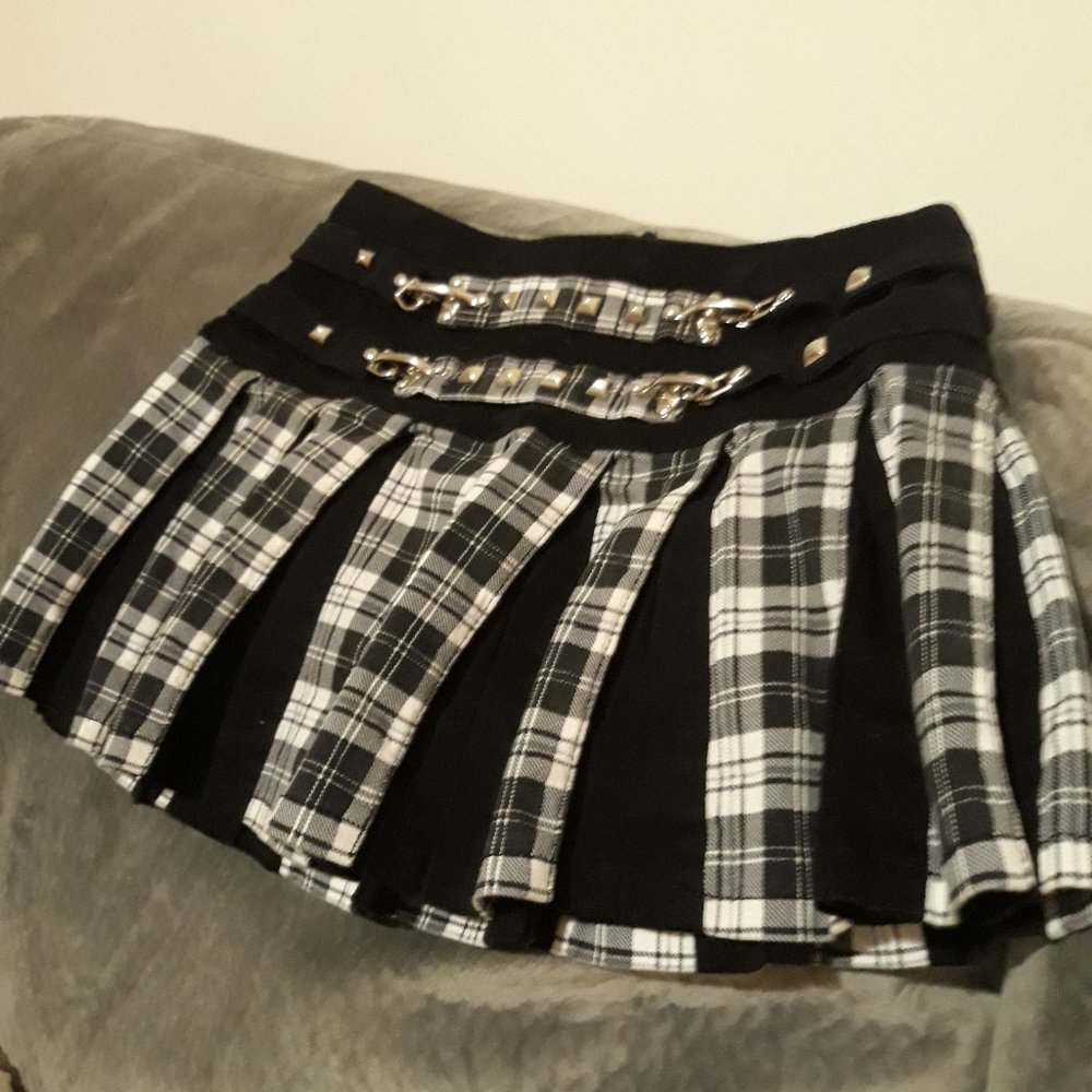SOLDTripp nyc silver studd black white plaid skirt